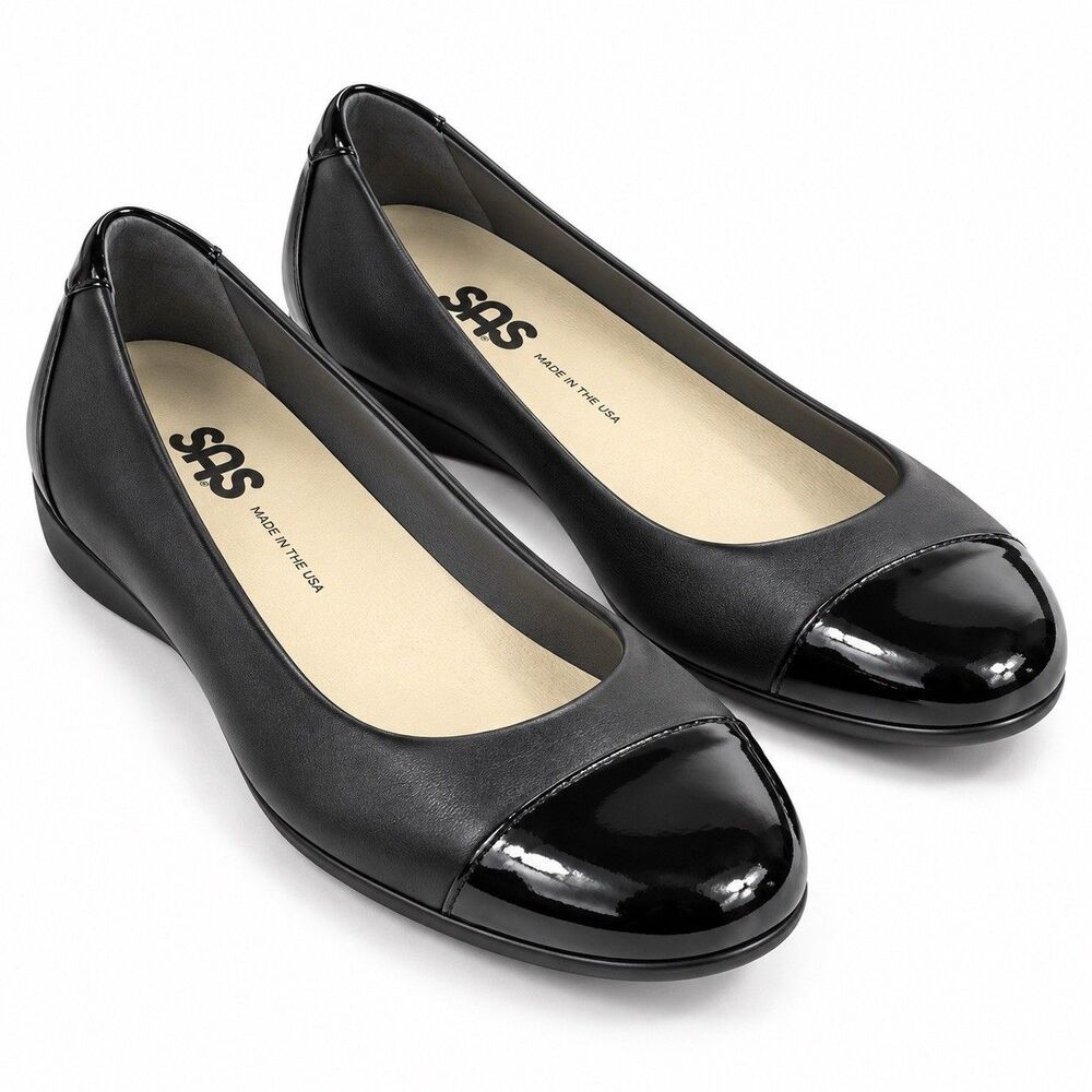 SAS Scenic Cap Toe Ballet Flats Black Patent Leather Womens 8 M Made in USA